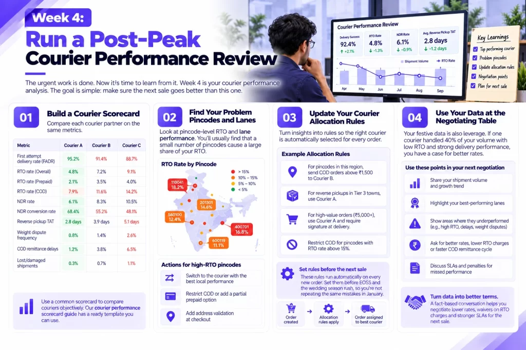 courier performance analysis scorecard for reducing RTO after festive sale